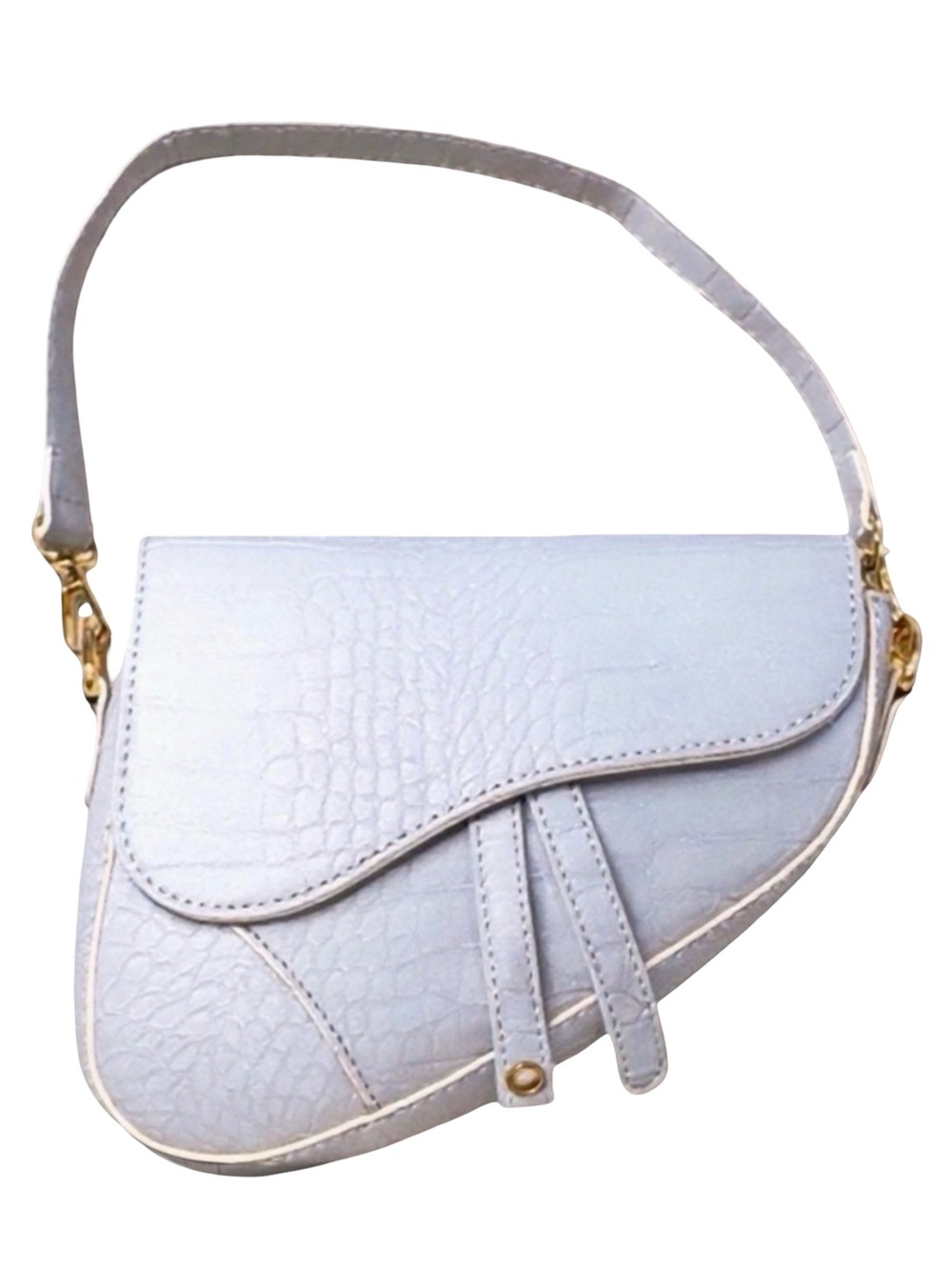 HDE Women's Saddle Shoulder Bag PU Leather Crossbody Purse - White Crocodile